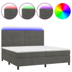 vidaXL kontinentaalvoodi madratsiga ja LED, tumehall, 200x200 cm, samet