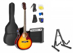 Max ShowKit Sunburst elektrilise akustilise kitarri komplekt koos kitarrialusega