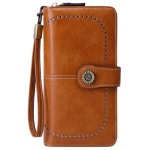 Naiste nahast rahakott suur lakitud mahukas RFID rihmaga pruun