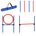 Agility Set Koerad, 3-osaline agility varustus takistuste, slaalomipostide, h&uuml;pper&otilde;nga ja hoiukotiga, pulkhaisete komplekt koeratreeninguks, treeningkomplekt koertele Sinine+Punane