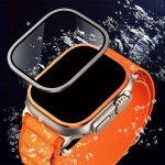 2 tk IWatch Ultra 2 Karastatud Klaas Kaitse&uuml;mbris 49mm, Juoda 2 dalių rėmo grūdinto stiklo plėvelė