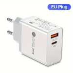 Maerknon 20W USB-C seinakork QC3.0 ja PD, kahe pordiga kiirlaadija Euroopa standardpistikuga., baltas
