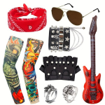 11-osaline Punk Gooti Rocker Kost&uuml;&uuml;mi Komplekt, Retro Prillid & Kindad & Bandana & Tatoo Varrukad & K&auml;ev&otilde;ru & S&otilde;rmused & T&auml;ispuhutav Kitarr