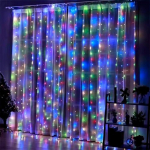 LED j&otilde;ulutulede kardin - vasktraat koos kaugjuhtimispuldi ja riputitega, 3x3m, mitmev&auml;rviline, 5V USB, IP44, 300LED