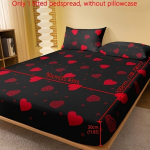 1tk Punane Armastus Print Liibuv Voodilina, S&uuml;gav Tasku., DF Fitted Sheet-true Love Black