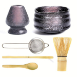 6tk Matcha Tee Komplekt, Keraamiline Kauss Viskistandiga, Black Star 6vnt