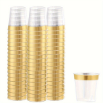 40tk, 1 OZ L&auml;bipaistev ja Kuldne Plastikust Shot Klaasid, &Uuml;hekordsed Plastikust Peoklaasid., skaidrus auksinis