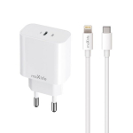 Maxlife MXTC-06-20C PD QC laadija 1x USB-C 20W valge + USB-C - Lightning kaabel 20W