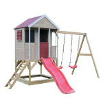Puidust laste m&auml;ngumaja lium&auml;ega, kiigega, Wendi Toys M29R, punane, 290 x 405 x 242 cm
