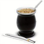 Roostevabast Terasest Yerba Mate Komplekt, Topeltseinaga Tassi Koos 2 Bombillaga. , Juoda