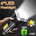 V&otilde;imas 4 LED taskulamp COB k&uuml;lgvalgustusega, 4 režiimi USB laetav, ABS-latern, matkatarvik., 800 mAh