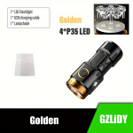 Gzlidy &uuml;livalgus USB laetav LED taskulamp - kaasaskantav mini taskulamp 6 režiimiga, k&uuml;lgvalgus ja magnetiline saba matkamiseks, kalastamiseks ja sisekasutuseks., Auksinis