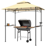 Grillpavillon LED-iga 240 x 150 x 258 cm veekindel leegiaeglustav aiapaviljon kahekihilise katusega, Smėlio spalvos