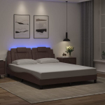 kaheinimese voodi，t&auml;iskasvanu voodi，voodiraam LED-tuledega, pruun, 160 x 200 cm, kunstnahk CFE8113622