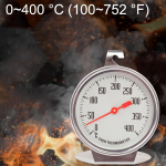 Roostevabast terasest ahjutermomeeter, suur sihverplaadiga, 0-400&deg;C, riputatav v&otilde;i seisev.