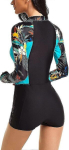 Naissoost &otilde;mblusteta ujumistrikoo koos pikkade varrukatega l&ouml;&ouml;bekaitsmega naissoost ujumistrikooga, Black Floral Printed_M