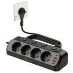 Lauaarvuti pistik USB A ja USB C pesaga., Juoda