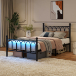 Metallvoodi raam, LED, USB, 120x200 cm, 1 tk