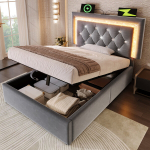 Pehmete voodiraam, LED ja USB, 90x200 cm, 1 tk