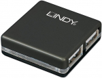 Lindy USB keskjaam 42742 4 USB 2.0 porti, 480Mbps, must, USB toiteallikas, Must