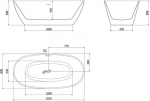 Mexen Eris vabalt seisev vann 155 x 80 cm, valge/must, kuldne &uuml;levool - 53441558075-50, 155 x 80 cm