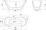 Mexen Lotos eraldiseisev vann 140 x 75 cm, valge/must, kroom &uuml;levool - 52051407775-01, 140 x 75 cm