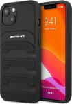 AMG AMHCP14MGSEBK iPhone 14 Plus 6,7, musta / musta &uuml;mbris, nahast, sissepressitud joontega