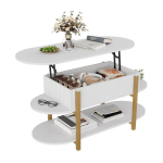 Kohvilaud 106 x 50 cm t&otilde;stetava pealispinna ja panipaigaga, moodne ovaalne MDF-laud valge elutuppa