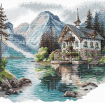 Ristpistekomplekt &bdquo;Alpimajake j&auml;rve &auml;&auml;res&ldquo; 32,07 &times; 30,64 cm AVA-P048