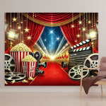 Vintage Kino Taust, Pol&uuml;ester Filmifestivali Dekoratsioon, 243.84x182.88 cm