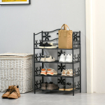 Taime- ja kingariiul 4 tasapinnaga, metallist, must, 59,5 &times; 30 &times; 92 cm