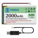 Yunique Green-Clean-Power, Lipo 3,7 V 2000 mAh 103450 aku, Micro JST 2.0 + USB-laadija