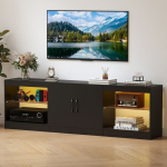 TV-alus, 195x30x55 cm, must, LED-tuled, panipaik
