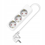 Valge pikendusjuhe, 3 Schuko pistikupesa, 3m kaabel, 230v, 16a