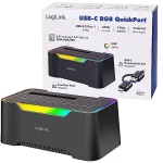 V&auml;lise k&otilde;vaketta adapter Logilink dokkimisjaam QP0035, 2.5/3.5 tolli SATA HDD/SSD, USB-C, kuni 10 TB, 5 Gbps, RGB valgustus, 12 V/2 A