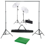 vidaXL fotostuudiokomplekt taustapildi, lampide ja vihmavarjudega