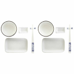 Sushi taldrikud - DKD Home Decor - Portselan komplekt - Valge/ Tumesinine - &Uuml;mmargune - Elegantne