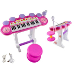 Laste klaver-s&uuml;ntesaator mikrofoni ja tooliga - roosa Super song