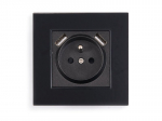Komplekt: Bianka 230V 16A 2x USB maandatud pistikupesa + klaasist raam - Must.