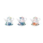 Teekannenset - DKD Home Decor - Standard - Glas und Porzellan - 13,5 x 16,5 x 14 cm - Blau und Gr&uuml;n