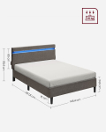 Metallist kaheinimesevoodi, 140 x 190 cm, LED valgustus ja pistikupesadega, tumehall