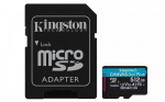 Kingston m&auml;lukaart microSDXC 64GB CanvasGo! Plus 200MB/s A2 U3 V30 + Adapter