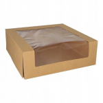 Pappkarp PLA aknaga sushi kooki suupistete jaoks 30x30x10, 25tk, Kartono dėžutė su PLA langeliu, skirta su&scaron;ių pyrago užkandžiams 30x30x10, 25 vnt.