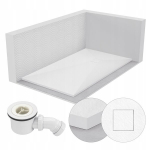 Ristk&uuml;likukujuline du&scaron;ialus 140x70 kivimustriga 2,6 cm valge + sifoon