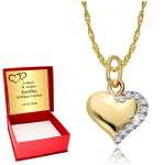 Kuldne kaelakett s&uuml;damega 585 naistele tsirkoonidega kingituseks graveeringuga