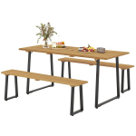 3-osaline puidust s&ouml;&ouml;gigrupp 6 inimesele, s&ouml;&ouml;gilaud 2 pingiga, vihmavarju koht, puidust laud 178 x 76 x 77 cm, naturaalne puit, Natūrali mediena