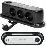 Elektrogen pikendusjuhe lauale, pistikupesa riba 3x230v + 2 Usb laadija, kaabel 1,4m