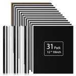 Plotteri kile tekstiilile - 31 tk, 30,5 cm x 25,4 cm Flex kile plotterile, triikimiskile T-s&auml;rkidele, r&otilde;ivastele, m&uuml;tsidele v&otilde;i muudele kangastele (valge ja must)
