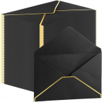 50 &uuml;mbriku komplekt A7, 5 x 7 tollised V-klapiga &uuml;mbrikud, kuldfooliumist servaga &uuml;mbrikud, A7 kutse&uuml;mbrikud kuldsete servadega pulmadeks, kutseteks, pidudeks (must)