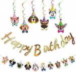 Calkkrer v&auml;rviline koera s&uuml;nnip&auml;evapeo komplekt, koera s&uuml;nnip&auml;eva b&auml;nner ja 6 koera spiraali, koerapeo kaunistus, lemmiklooma s&uuml;nnip&auml;ev, koera koogi kaunistus